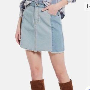Light Wash Patchwork Mini Denim Skirt (Size 31)